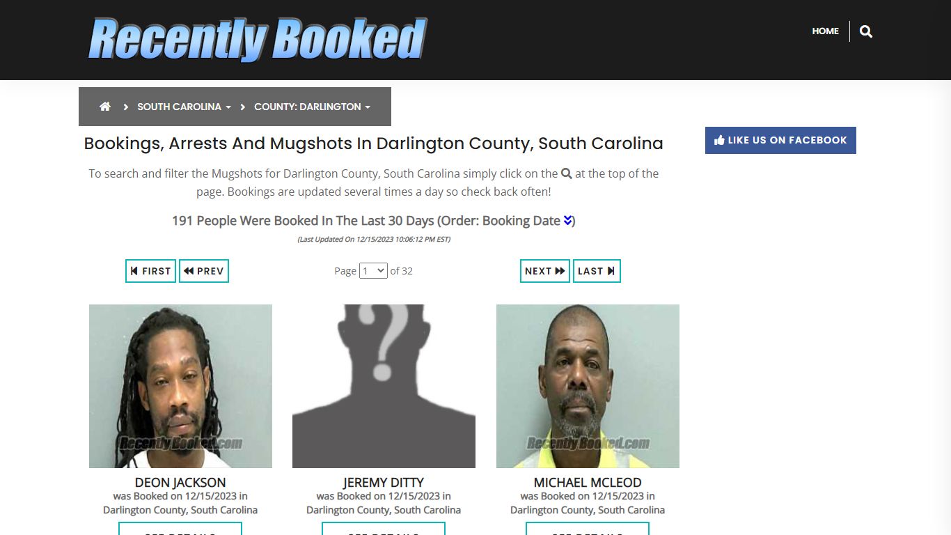 Bookings, Arrests and Mugshots in Darlington County, South Carolina